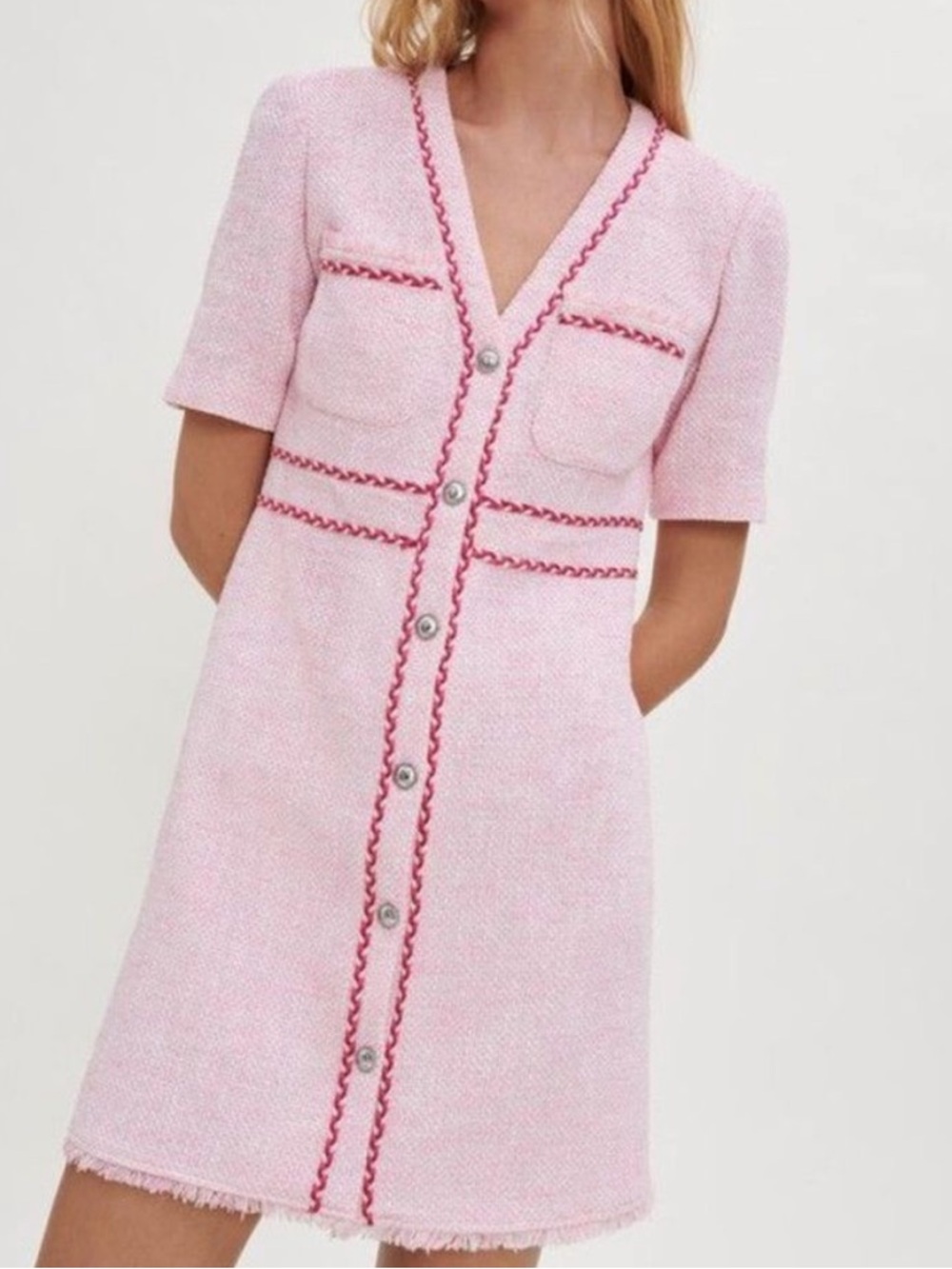 Maje Rirose Tweed Mini Dress in Pink